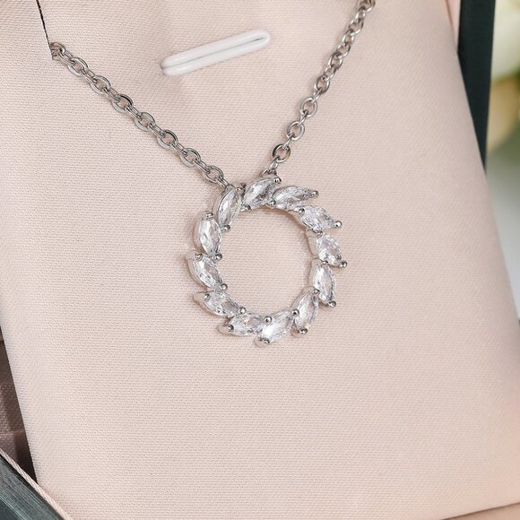 ✨ Simple Shiny Hollow Round Many Marquis CZ Necklace for Women, EVGG1108 - Picture 6 of 6